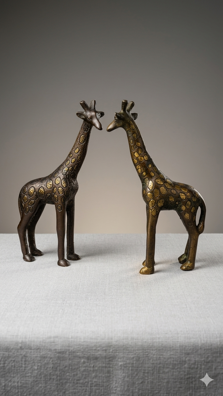 Handcrafted Brass Giraffe Pair Figurines – Antique Finish Decorative Animal Showpiece for Home & Office(Height-7inch,Length-2.5inch,Breadth-3inch)