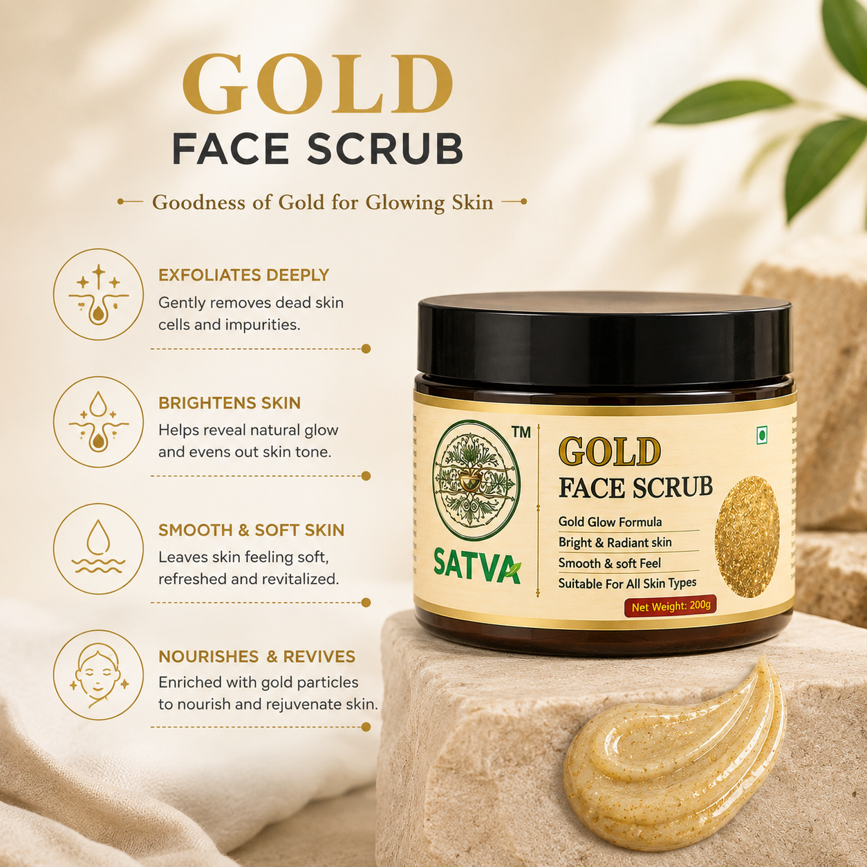 Satva Gold Face Scrub for Gentle Facial Exfoliation