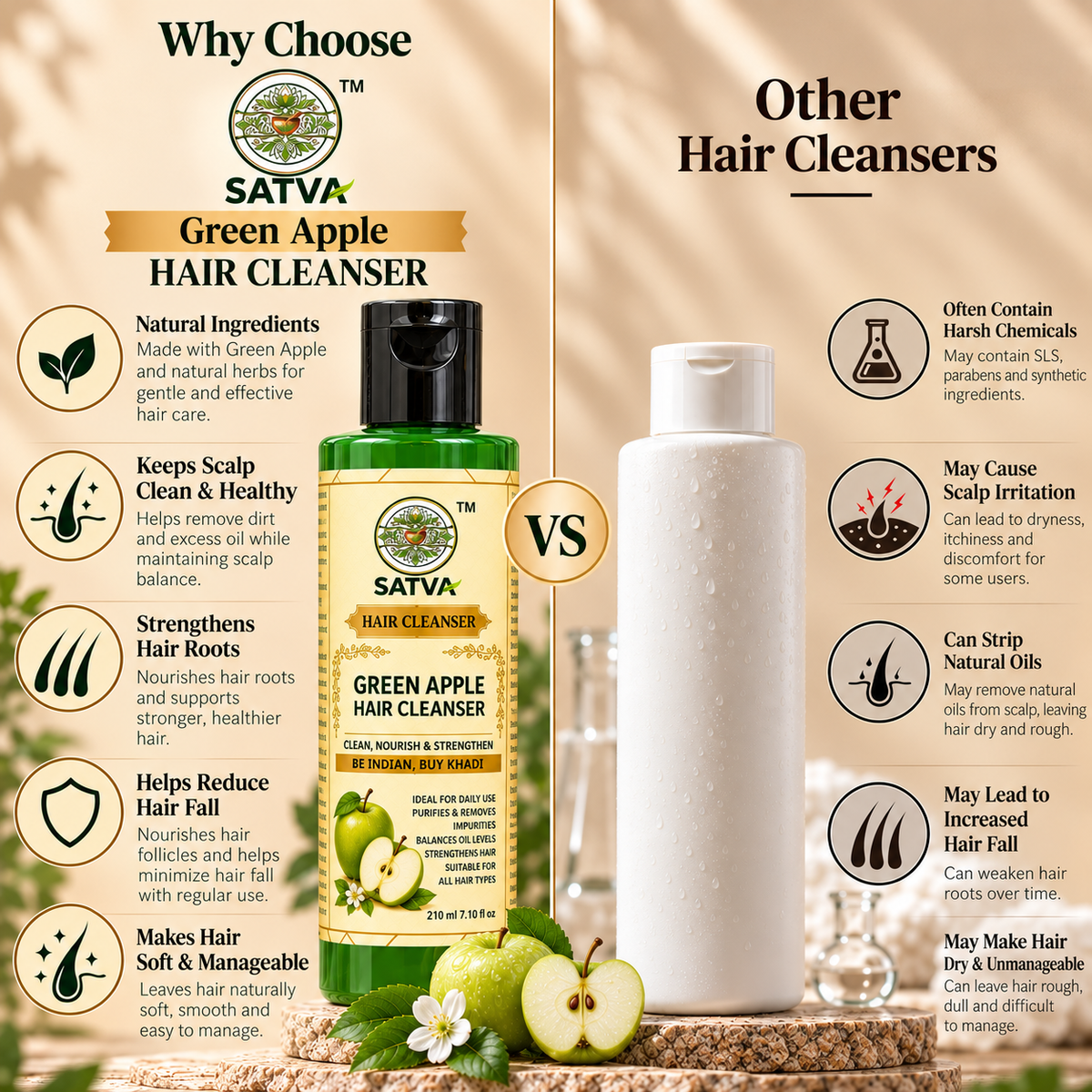 SATVA Green Apple Hair Cleanser – 210ml