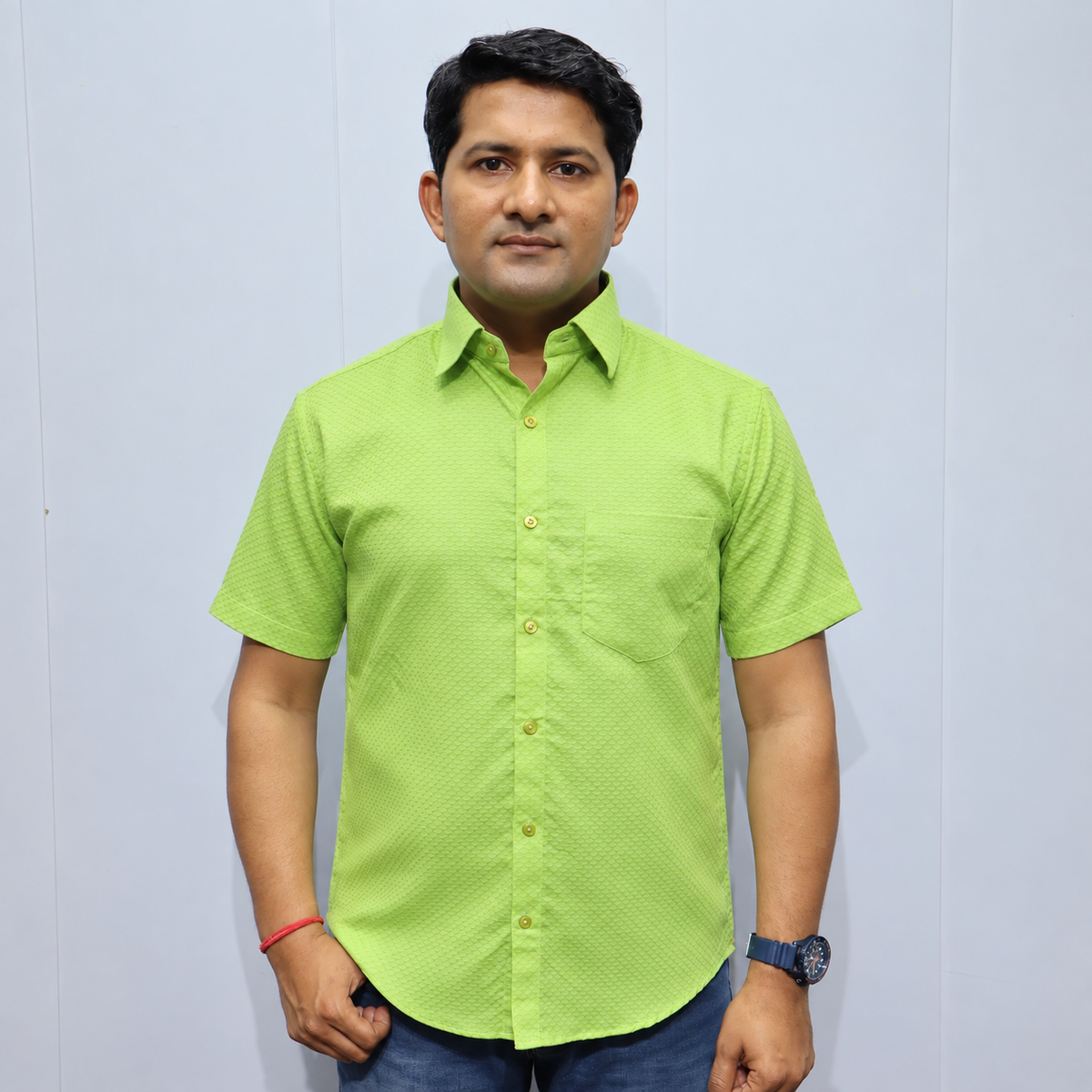Lime Green Cotton Shirt for Men – Front View