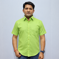 Lime Green Cotton Shirt for Men – Half Sleeve Textured Casual Shirt