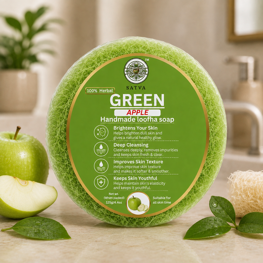 Satva Green Apple Loofah Soap Handmade Exfoliating Bath Soap 125g