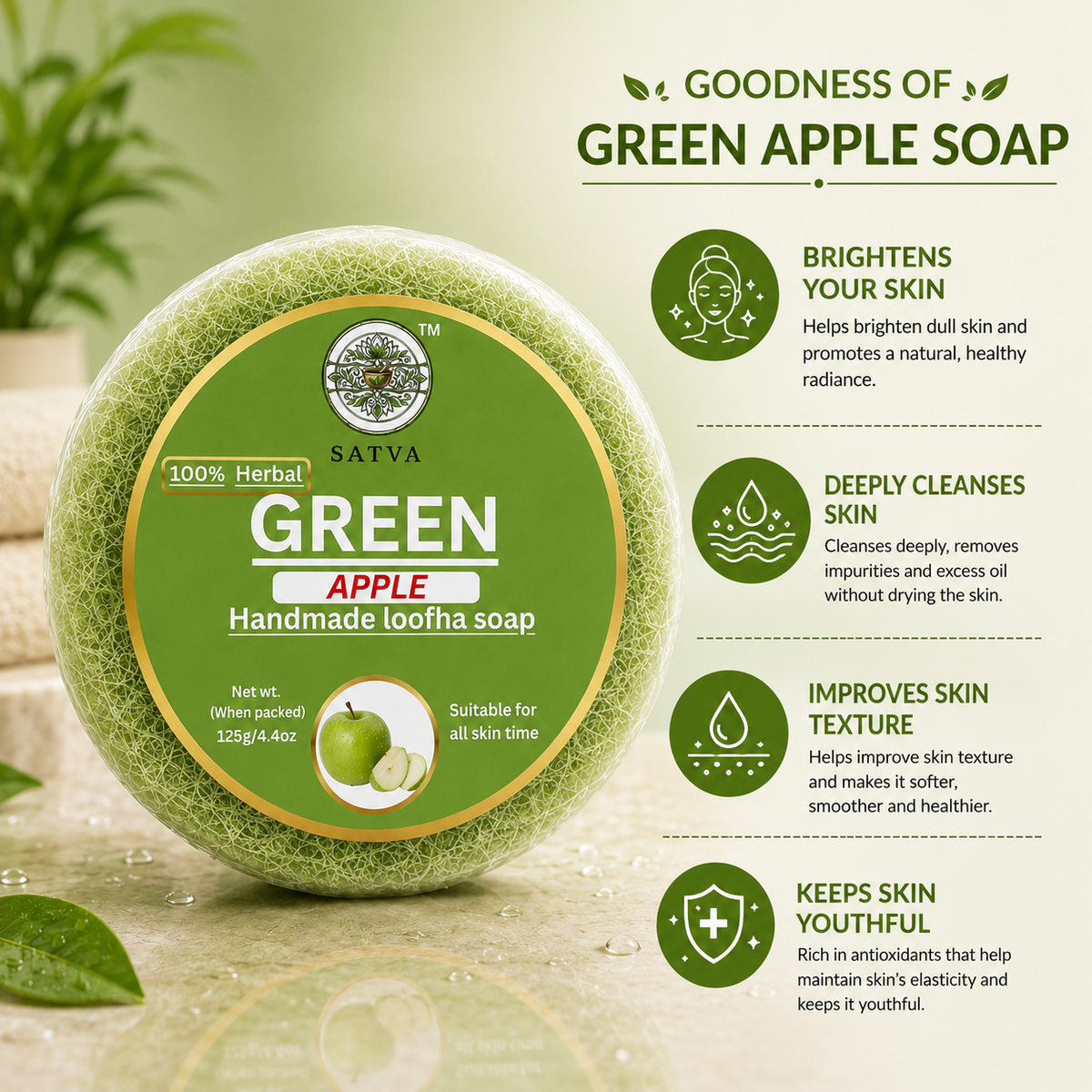 Green Apple Loofah Soap for Gentle Exfoliation and Body Cleansing