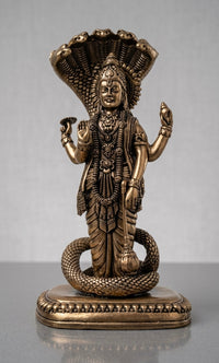 Handcrafted Ashtadhatu Lord Vishnu Idol on Sheshnag – Antique Finish Vishnu Murti for Home Temple & Décor(Height-6.5inch)