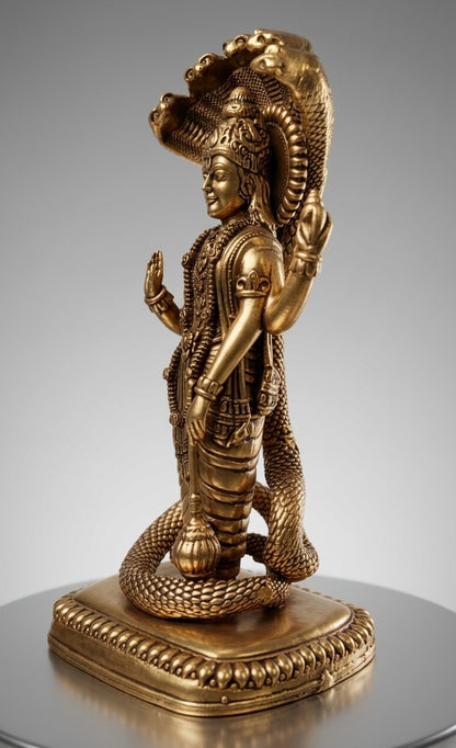 Handcrafted Ashtadhatu Lord Vishnu Idol on Sheshnag – Antique Finish Vishnu Murti for Home Temple & Décor(Height-6.5inch)