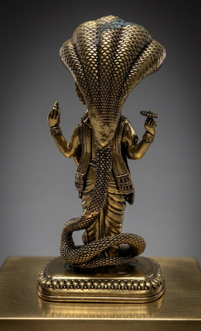 Handcrafted Ashtadhatu Lord Vishnu Idol on Sheshnag – Antique Finish Vishnu Murti for Home Temple & Décor(Height-6.5inch)