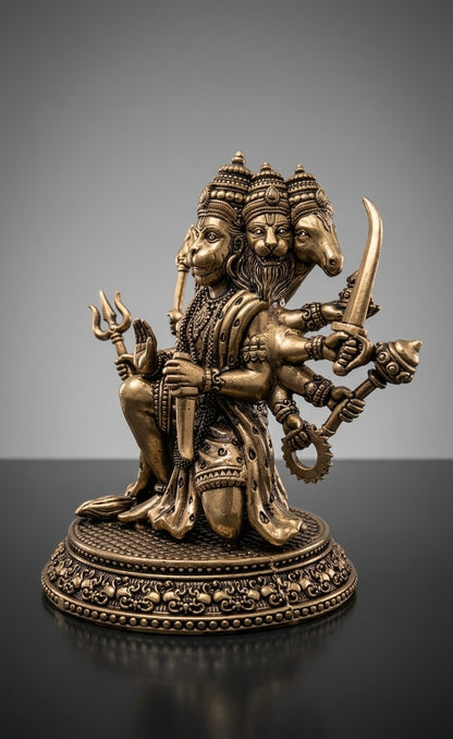 Handcrafted Ashtadhatu Panchmukhi Hanuman Idol – Five-Faced Hanuman Murti for Protection, Home Temple & Décor(Height-7inch)