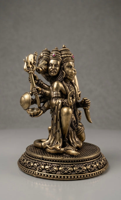 Handcrafted Ashtadhatu Panchmukhi Hanuman Idol – Five-Faced Hanuman Murti for Protection, Home Temple & Décor(Height-7inch)