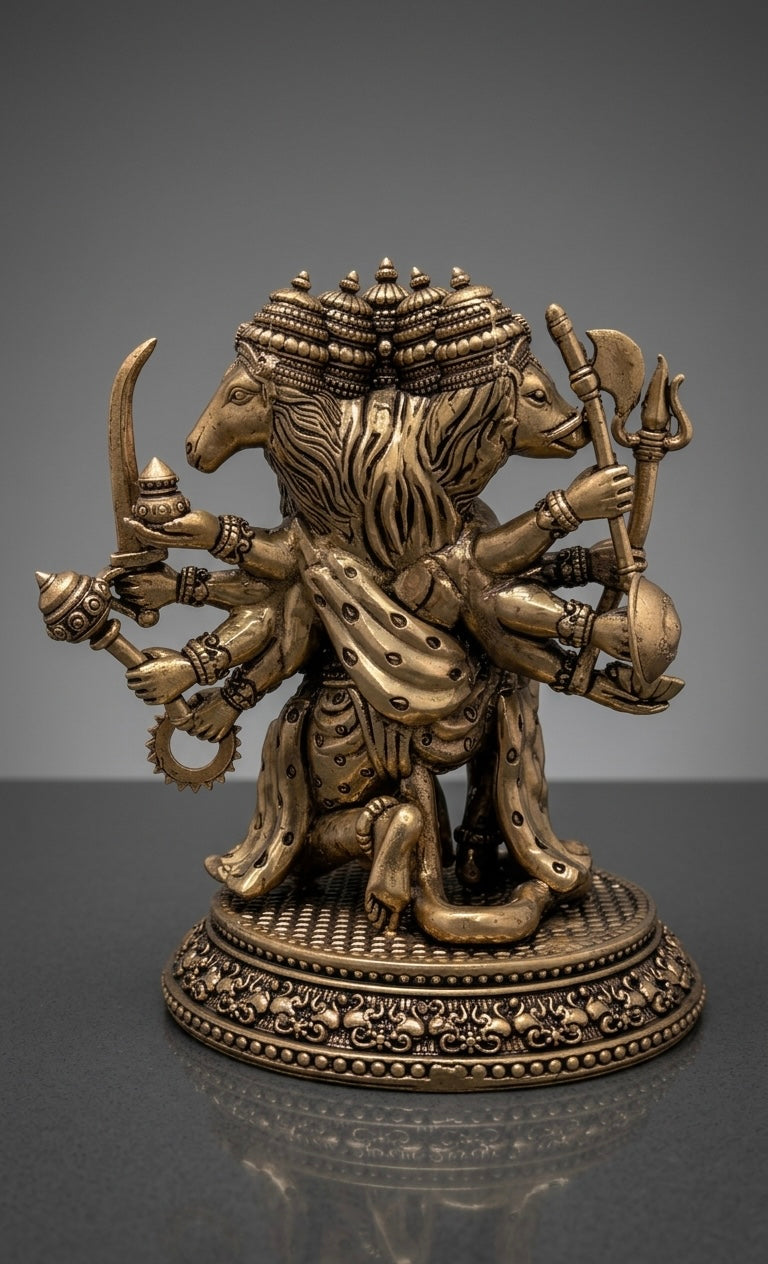 Handcrafted Ashtadhatu Panchmukhi Hanuman Idol – Five-Faced Hanuman Murti for Protection, Home Temple & Décor(Height-7inch)