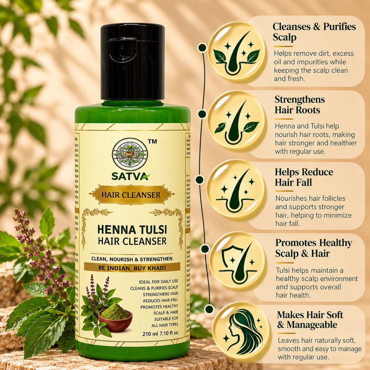 SATVA Henna Tulsi Hair Cleanser Key Benefits