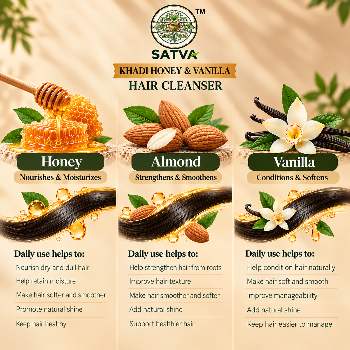 SATVA Khadi Honey & Vanilla Hair Cleanser Hair Care Benefits