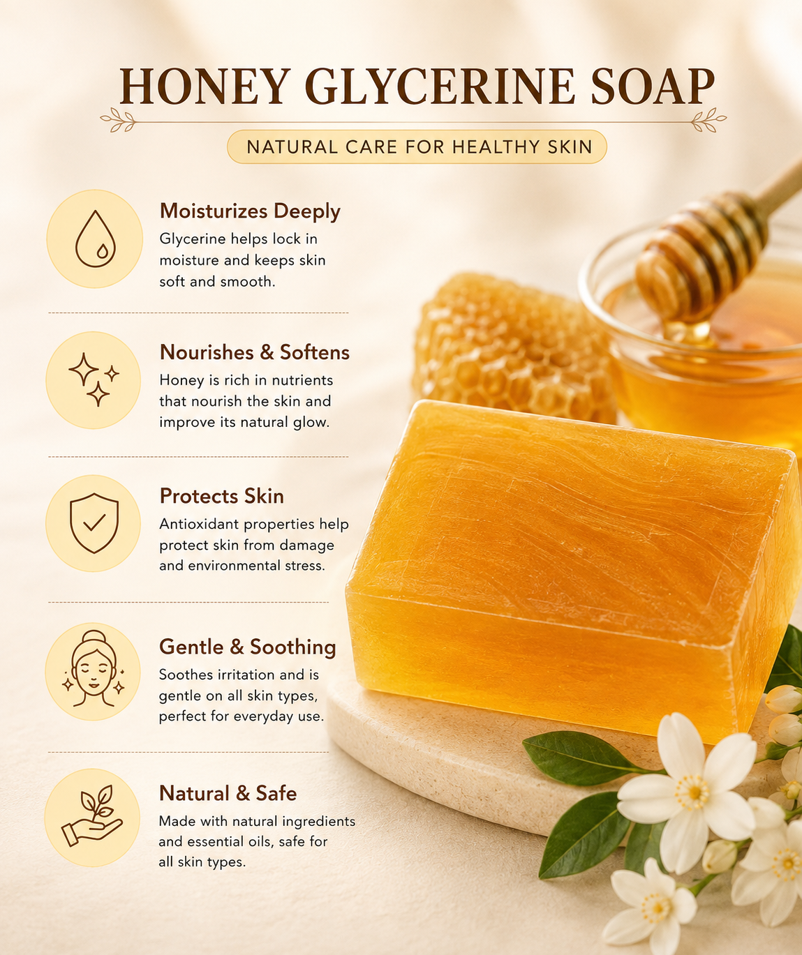 Handmade Honey Glycerine Soap for Soft and Moisturized Skin