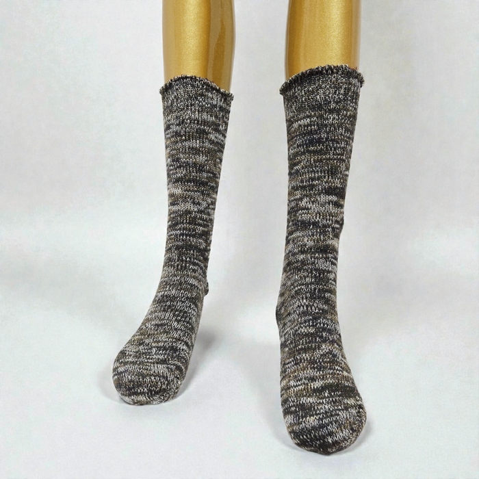 Premium Charcoal Grey Marled Woolen Socks – Unisex Thick Thermal Winter Crew Socks with Textured Knit