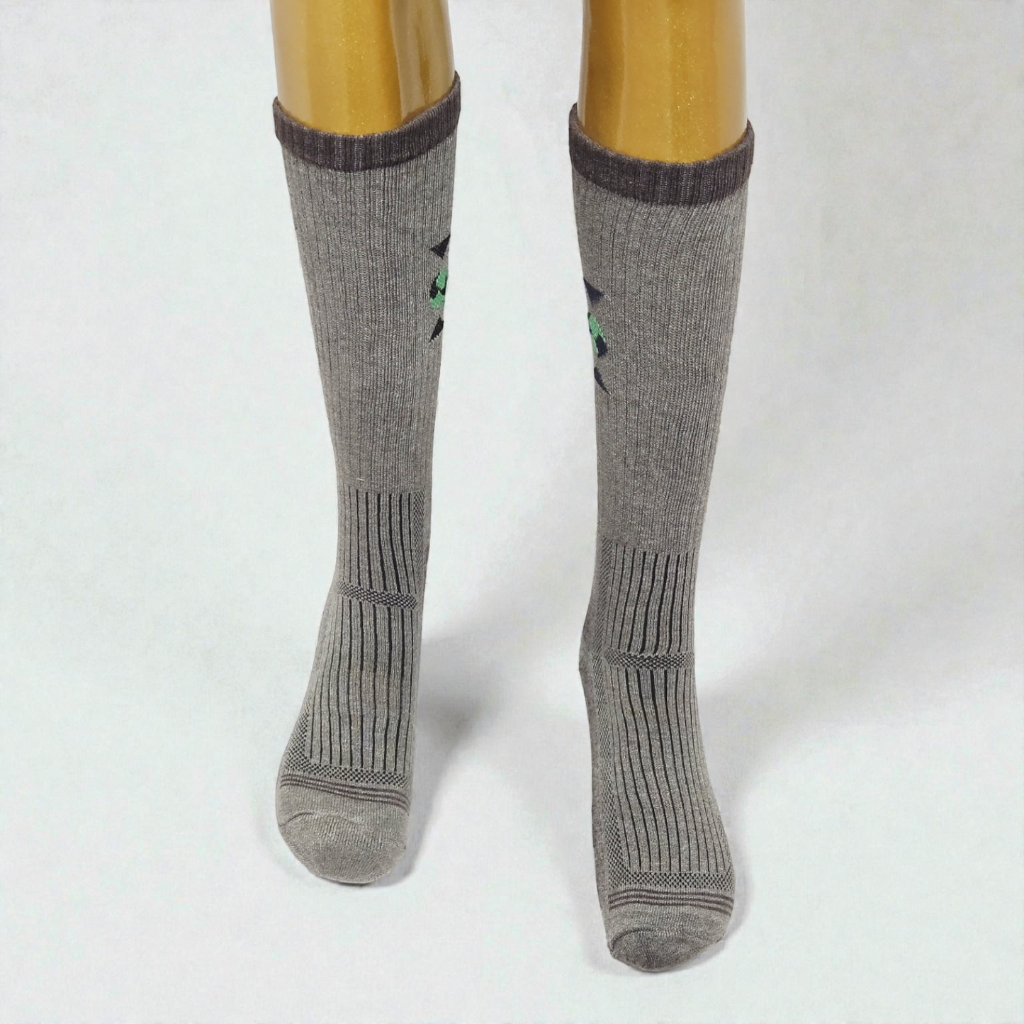 Premium Grey Woolen Thermal Socks for Men & Women – Winter Crew Socks with Arch Support & Geometric Pattern