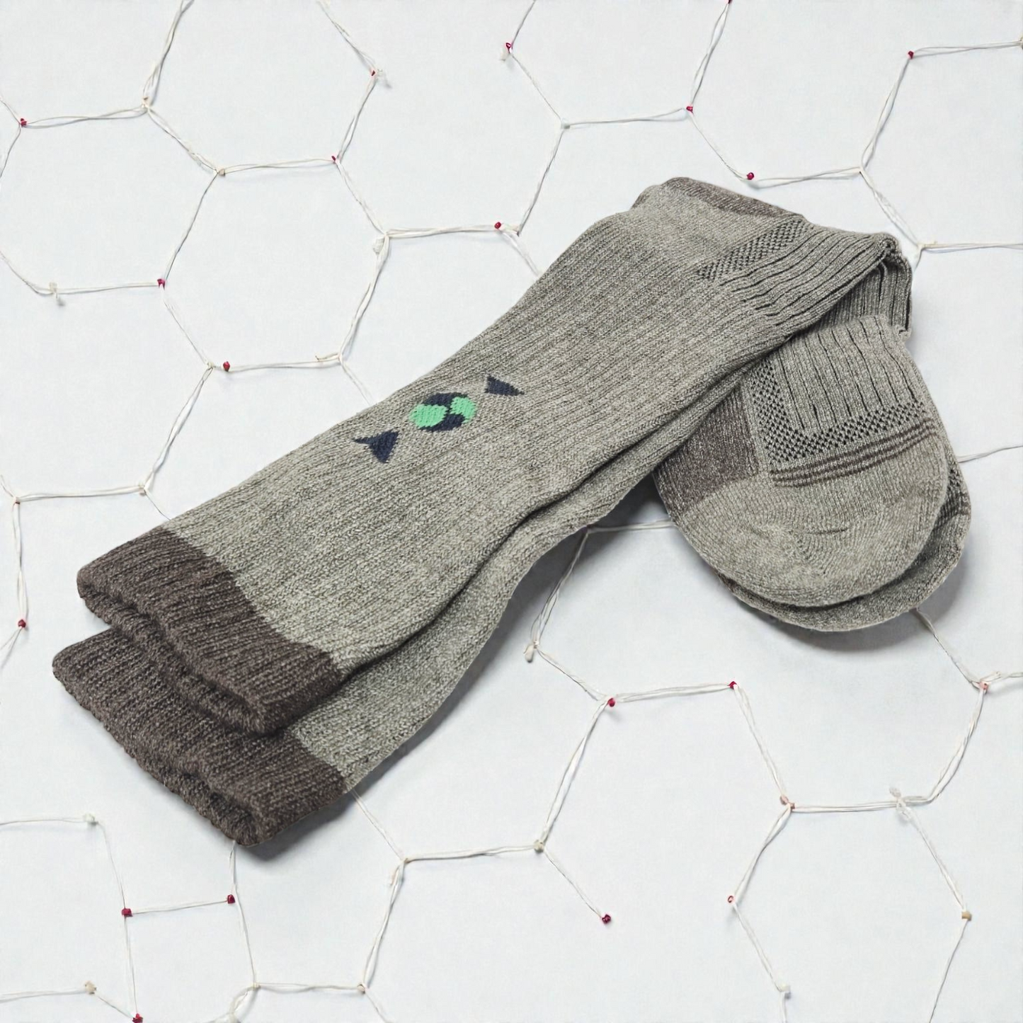 Premium Grey Woolen Thermal Socks for Men & Women – Winter Crew Socks with Arch Support & Geometric Pattern