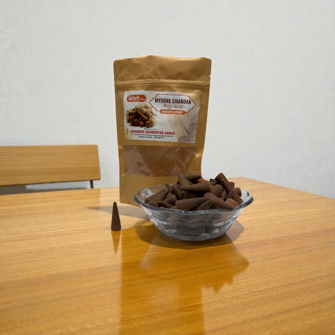 Adhunik Swadeshi Bhandar Mysore Mogra Dhoop Cones – Natural Mogra Fragrance Incense Cones for Puja, Meditation & Spiritual Rituals