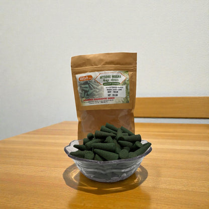 Adhunik Swadeshi Bhandar Mysore Mogra Dhoop Cones – Natural Mogra Fragrance Incense Cones for Puja & Meditation (200g)