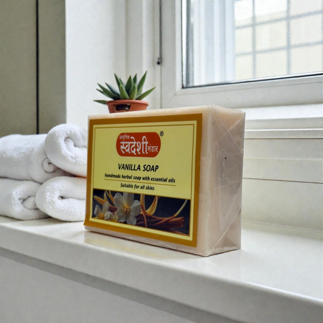 Adhunik Swadeshi Bhandar Vanilla Herbal Soap – Handmade Essential Oil Bath Soap for Soft & Nourished Skin