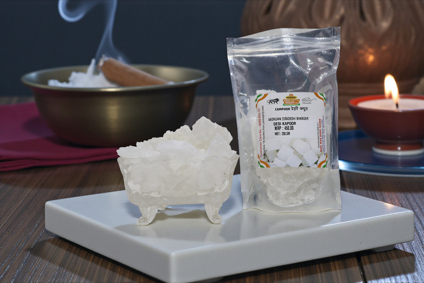 Khadi Handcrafted Desi Kapoor (250g) – 100% Pure Raw Camphor Lumps for Pooja, Havan & Diffuser – Residue-Free Swadeshi Kapur (Khadi India Certified)