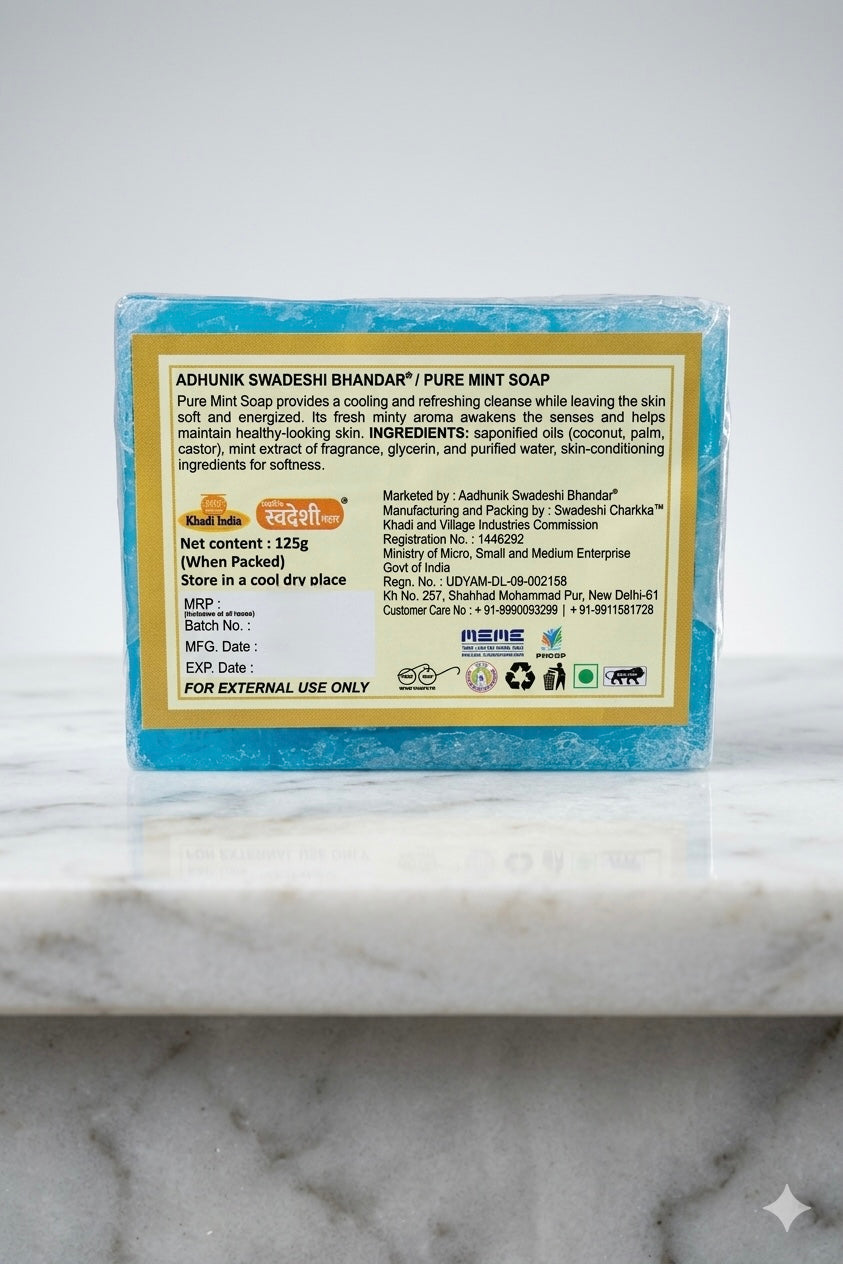 Adhunik Swadeshi Bhandar Pure Mint Soap – Handmade Herbal Bath Bar with Essential Oils (125g)