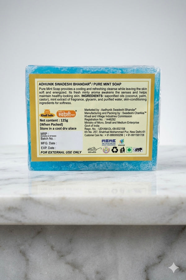 Adhunik Swadeshi Bhandar Pure Mint Soap – Handmade Herbal Bath Bar with Essential Oils (125g)