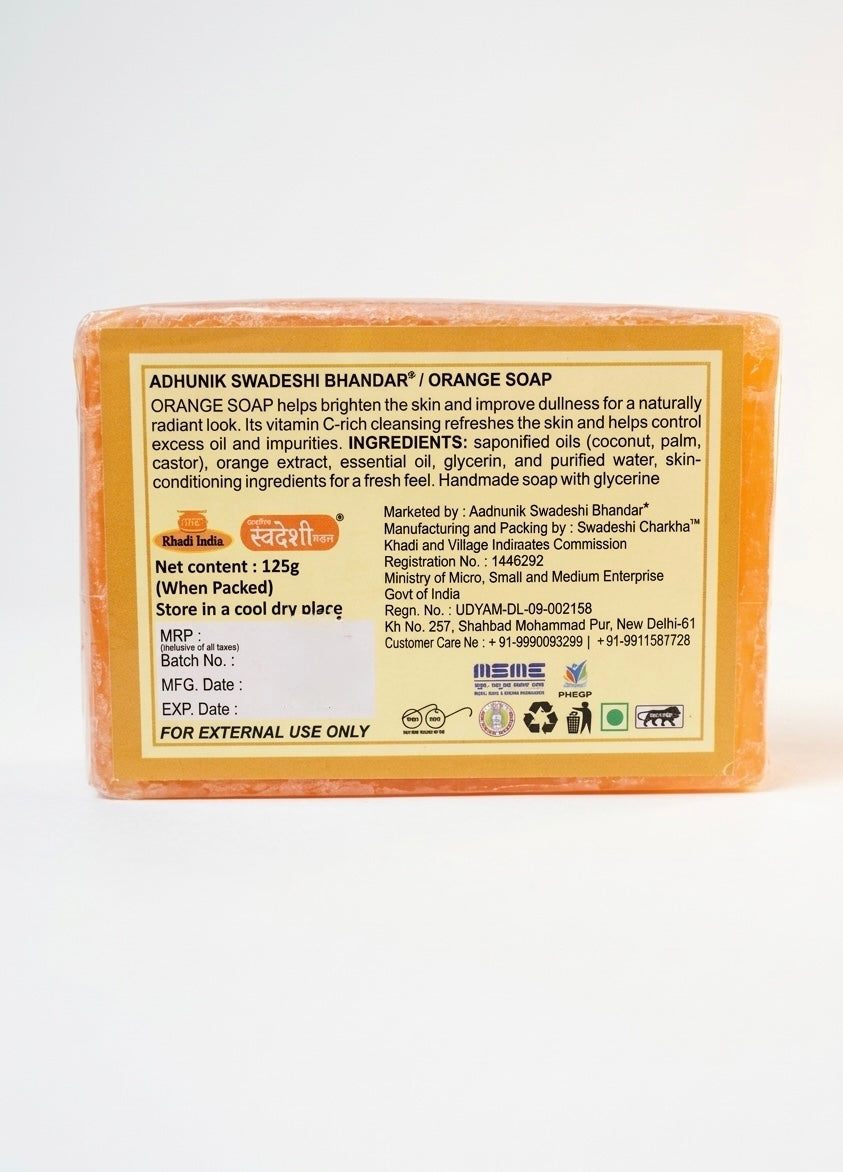 Adhunik Swadeshi Bhandar Orange Soap – Handmade Herbal Bath Bar with Essential Oils (125g)