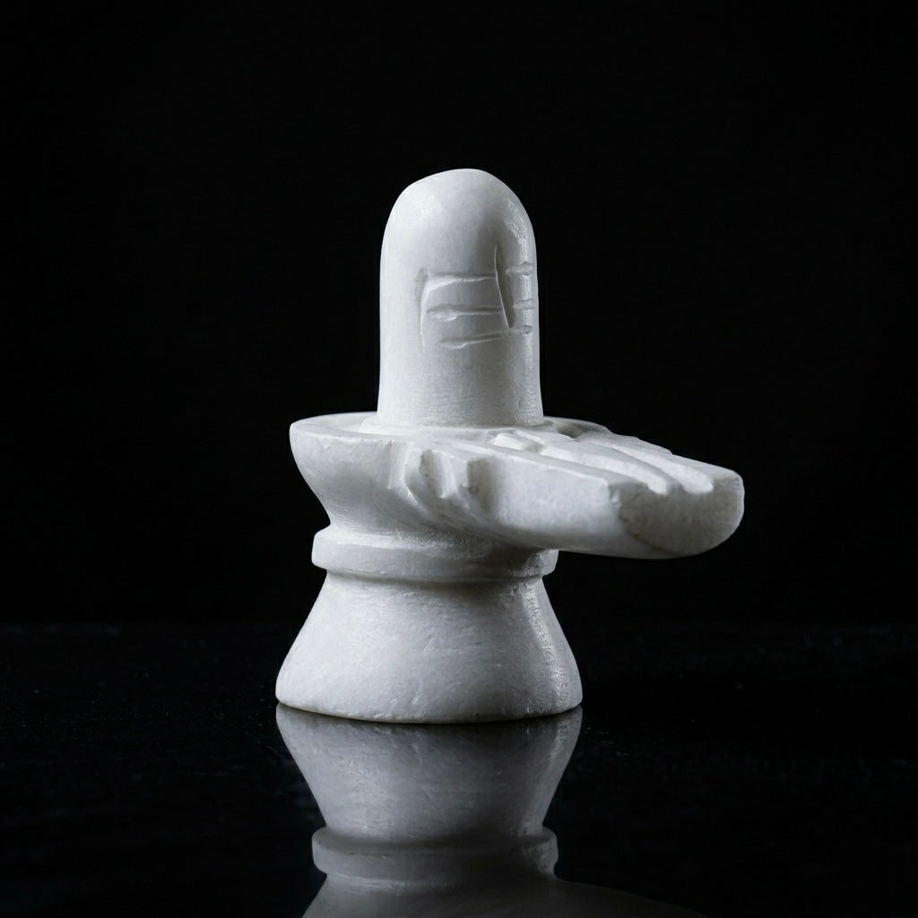 White Marble Shivling – Sacred Stone Shivling for Home Temple & Pooja