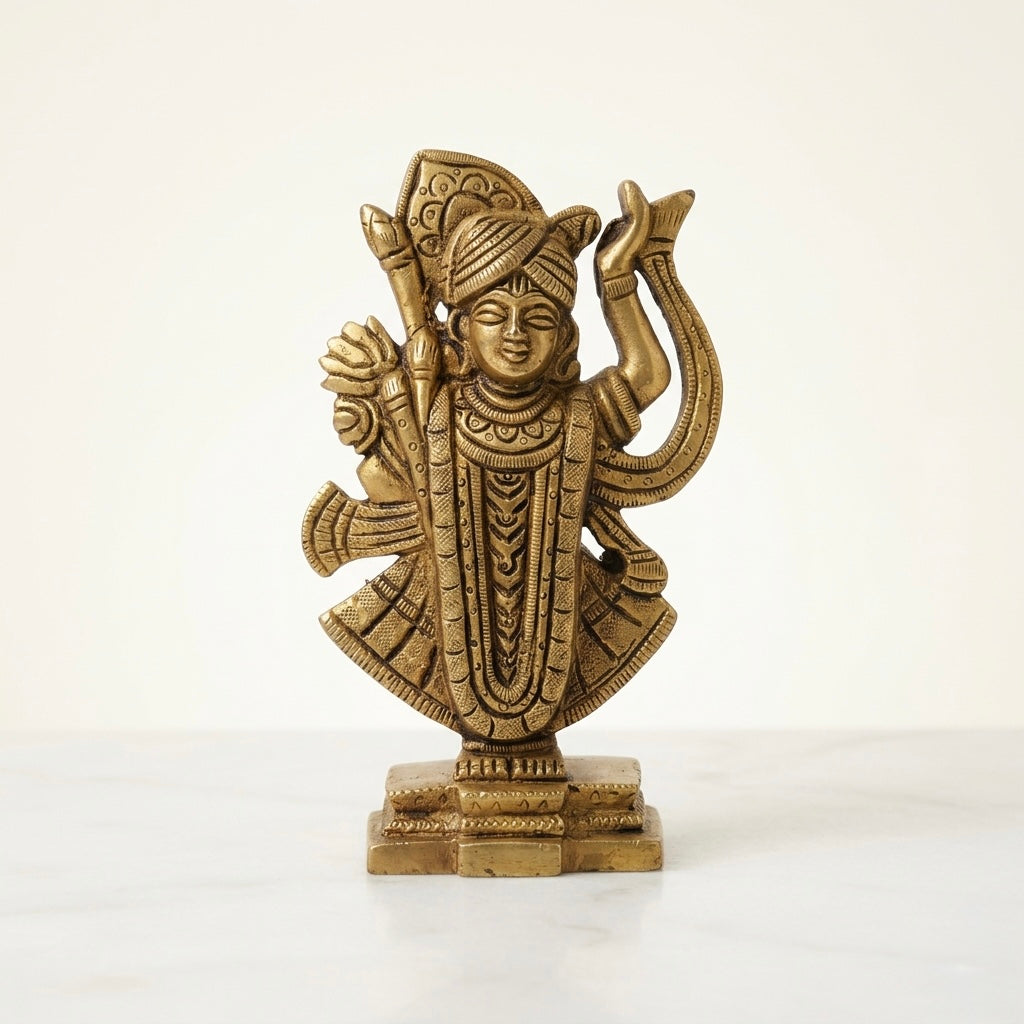 Adhunik Swadeshi Bhandar Brass Lord Krishna Idol | Bal Krishna Murti for Pooja, Home Temple & Spiritual Decor