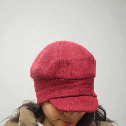 Premium Maroon Woolen Beret Cap for Women – Elegant Knitted Winter Hat with Visor Brim & Soft Thermal Comfort