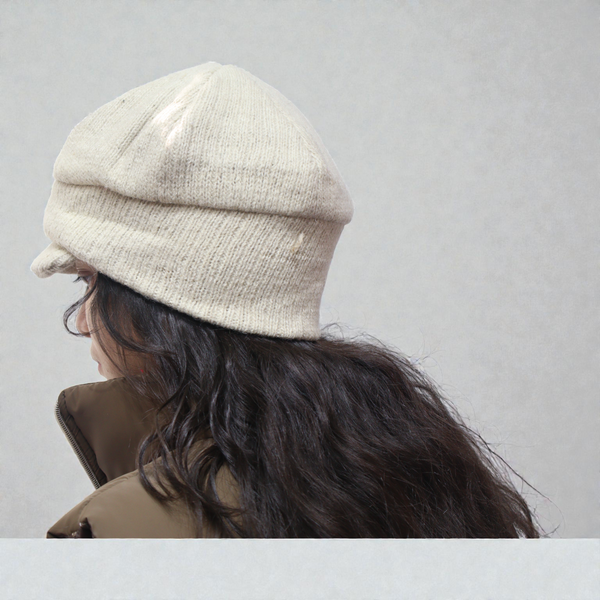 Premium Off-White Woolen Beret Cap for Men & Women – Soft Knitted Winter Hat for Elegant Cold Weather Style