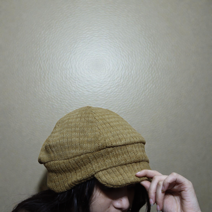 Premium Brown Woolen Beret Cap for Women – Trendy Knitted Winter Hat with Front Visor Brim & Warm Fleece Texture