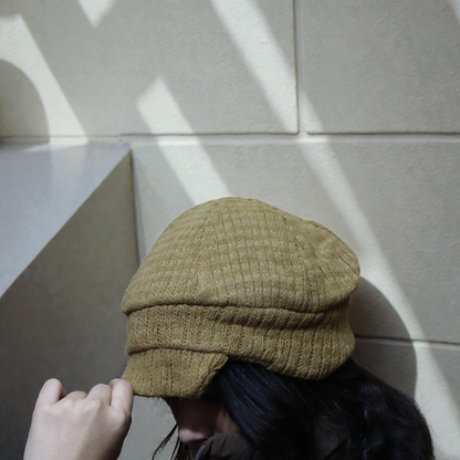 Premium Brown Woolen Beret Cap for Women – Trendy Knitted Winter Hat with Front Visor Brim & Warm Fleece Texture