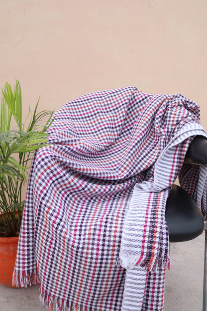 Premium Pink & White Checkered Khadi Cotton Khesh – Handwoven Multi-Color Plaid Heavy Blanket