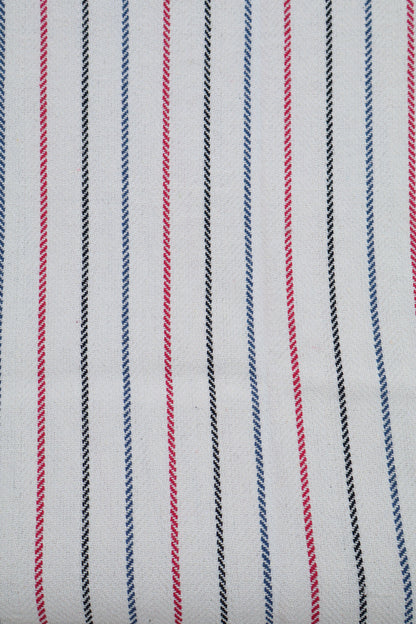 Premium White Striped Khadi Cotton Khesh – Handwoven Multi-Color Heavy Blanket / Throw with Fringes