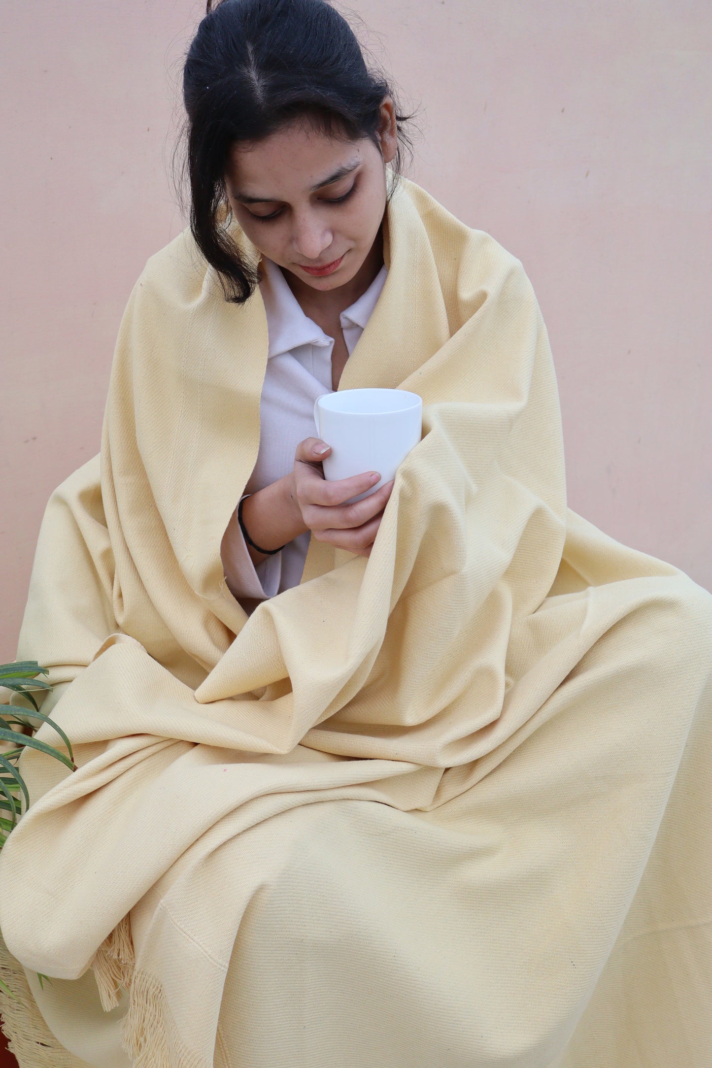 Premium Cream Khadi Cotton Khesh – Solid Handwoven Heavy Blanket / Throw with Fringes