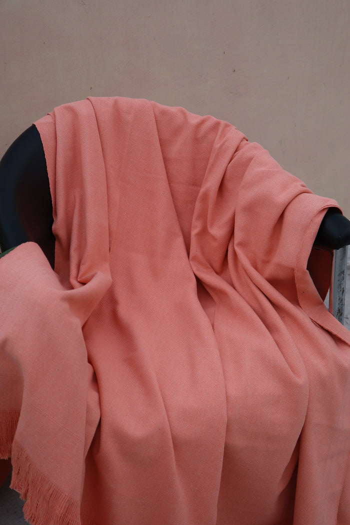 Premium Peach Khadi Cotton Khesh – Solid Handwoven Heavy Blanket / Throw with Fringes