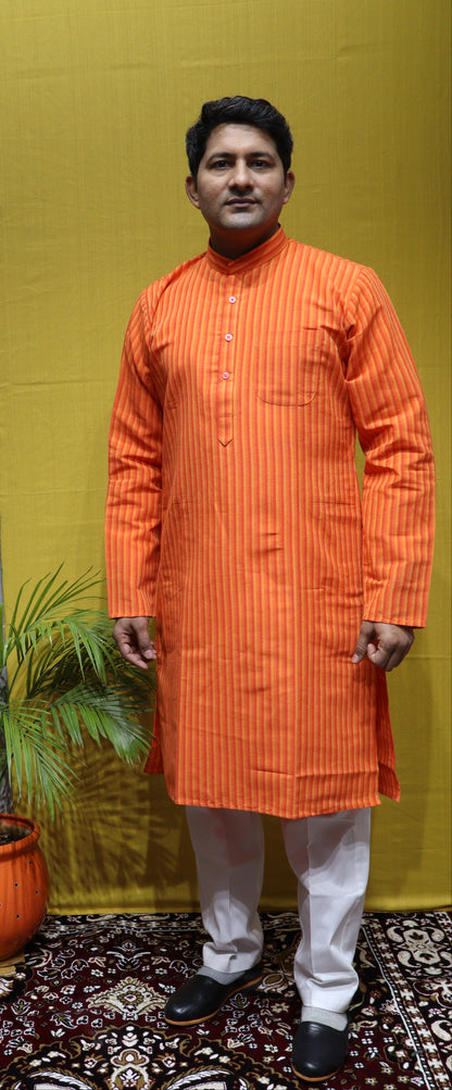 Cotton Kurta Full Sleeve – Striped Traditional Mens Ethnic Wear