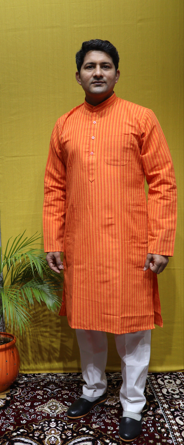 Cotton Kurta Full Sleeve – Striped Traditional Mens Ethnic Wear