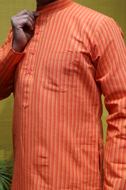 Cotton Kurta Full Sleeve – Striped Traditional Mens Ethnic Wear