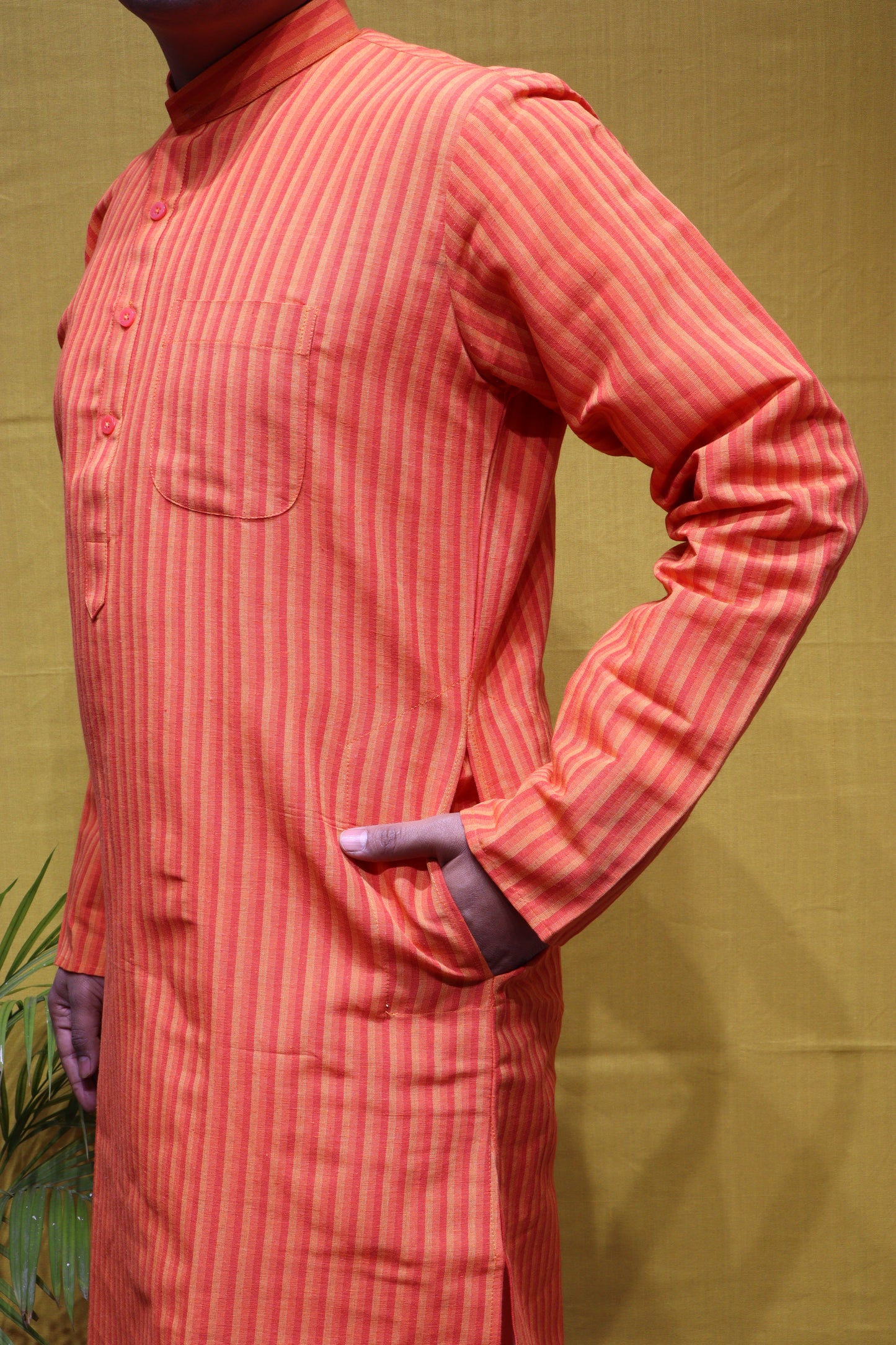 Cotton Kurta Full Sleeve – Striped Traditional Mens Ethnic Wear