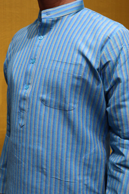 Khadi Cotton Straight Line Kurta – Blue Color Handwoven Mens Wear