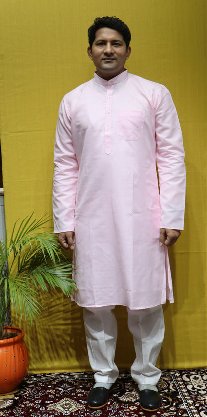 Baby Pink Men Kurta – Pure Cotton Classic Traditional Wear
