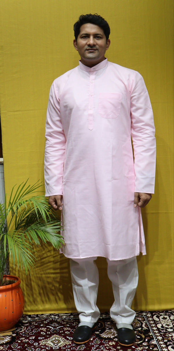 Baby Pink Men Kurta – Pure Cotton Classic Traditional Wear