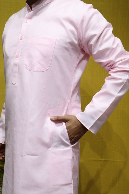 Baby Pink Men Kurta – Pure Cotton Classic Traditional Wear