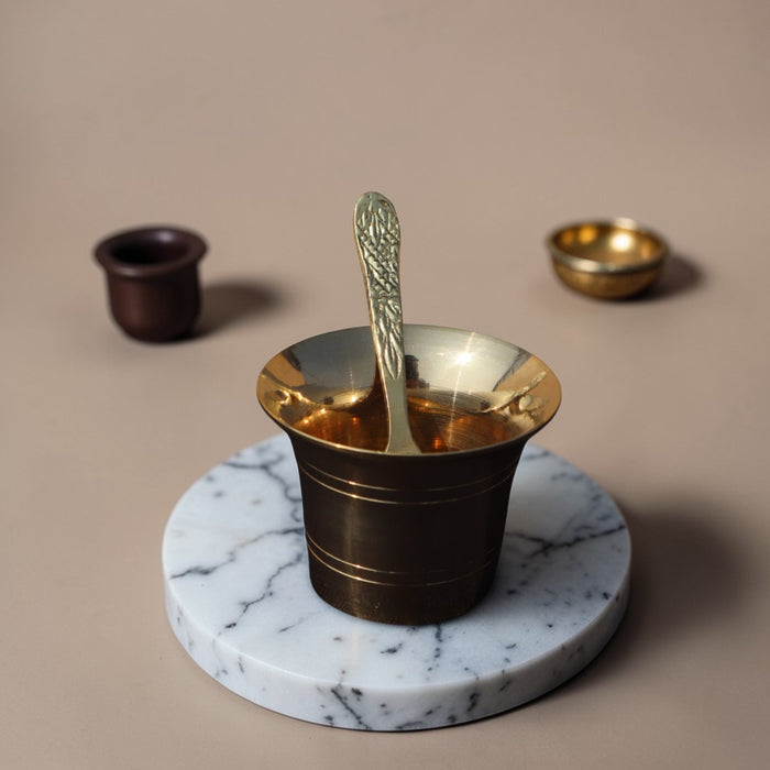 Adhunik Swadeshi Bhandar Brass Bowl with Spoon | Pooja Use | Traditional Kitchen Utility