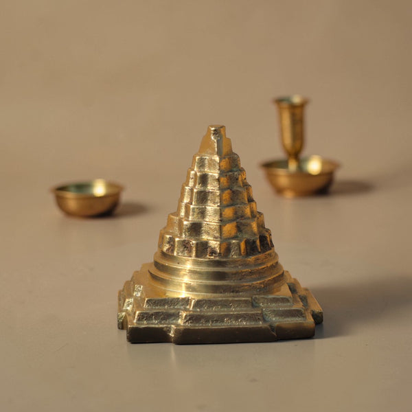 Adhunik Swadeshi Bhandar Brass Shree Yantra Pyramid | Vastu & Spiritual Decor | Handcrafted Brass Idol