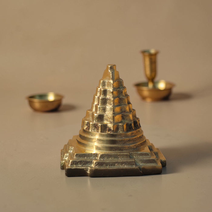 Adhunik Swadeshi Bhandar Brass Shree Yantra Pyramid | Vastu & Spiritual Decor | Handcrafted Brass Idol