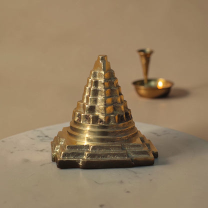 Adhunik Swadeshi Bhandar Brass Shree Yantra Pyramid | Vastu & Spiritual Decor | Handcrafted Brass Idol