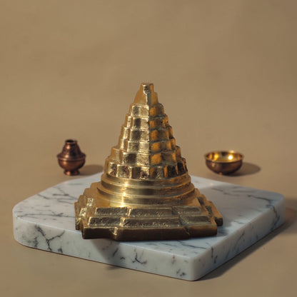 Adhunik Swadeshi Bhandar Brass Shree Yantra Pyramid | Vastu & Spiritual Decor | Handcrafted Brass Idol