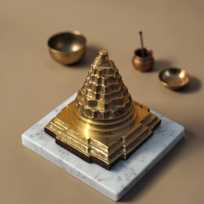 Adhunik Swadeshi Bhandar Brass Shree Yantra Pyramid | Vastu & Spiritual Decor | Handcrafted Brass Idol